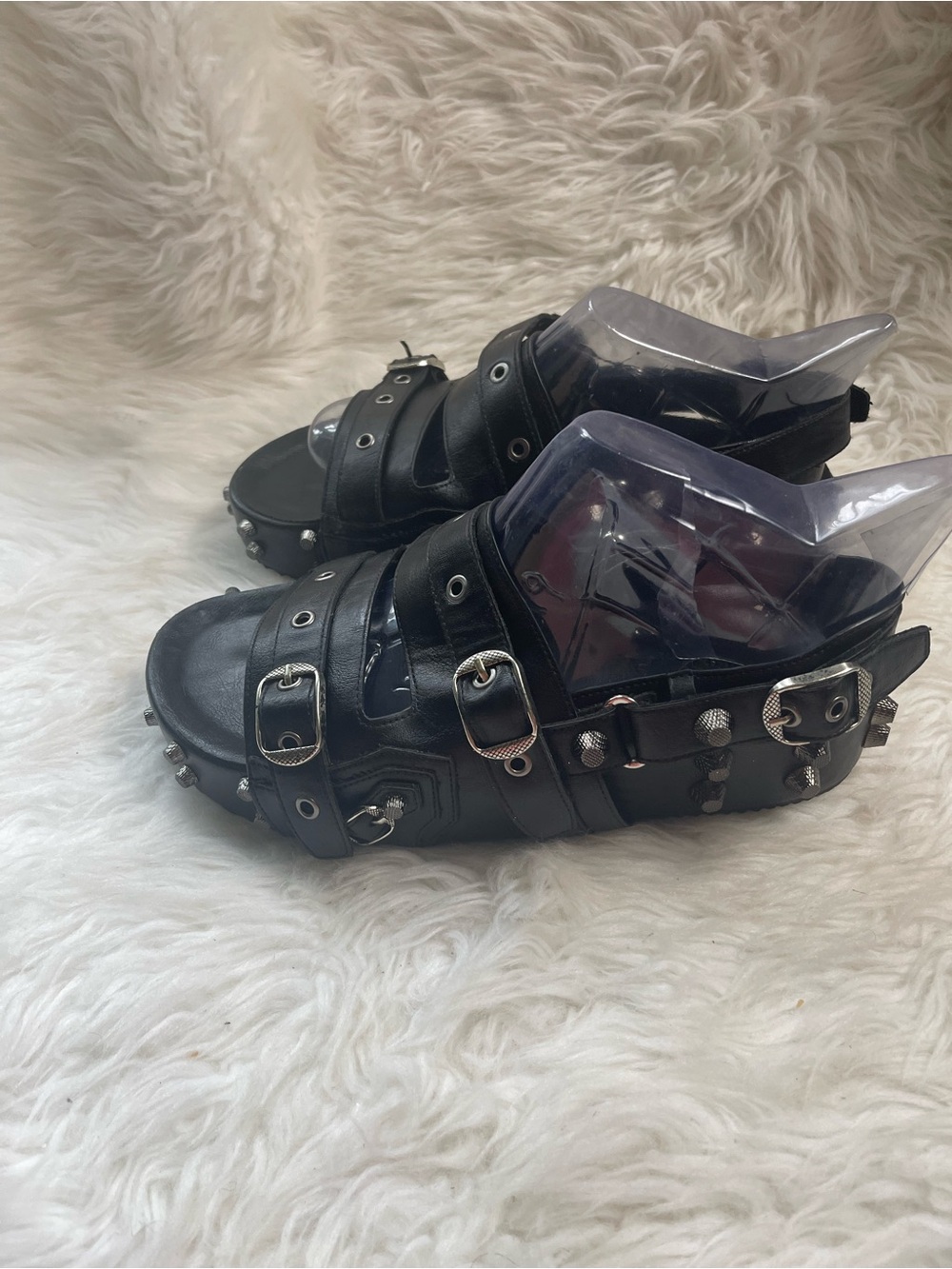 Vesta synthetic Black Studded Buckle Platform Sandals.Goth style SZ11.5